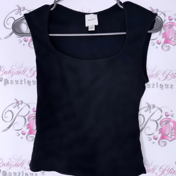 Maeve Tops - Maeve tank top black ribbed square neckline stretchy basic casual top shirt luxe